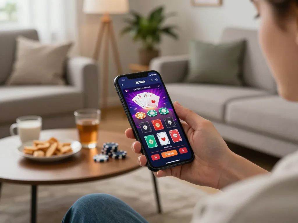 Gambling with Zowin app on mobile, showcasing an engaging casino gaming experience.