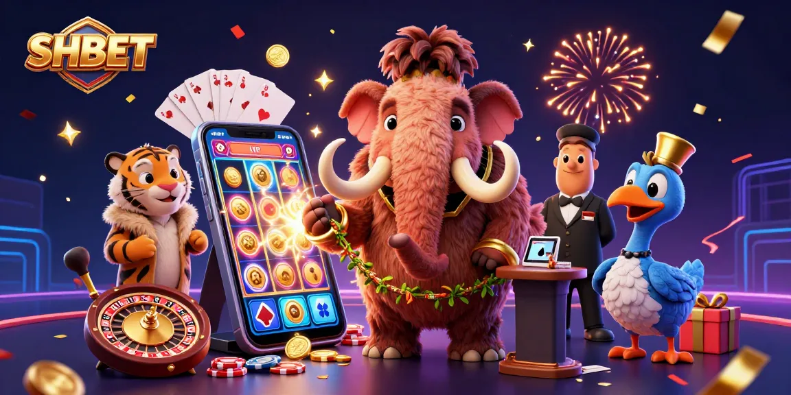 Experience thrilling moments with SHBET featuring a fantasy casino scene with vibrant characters and gaming elements.