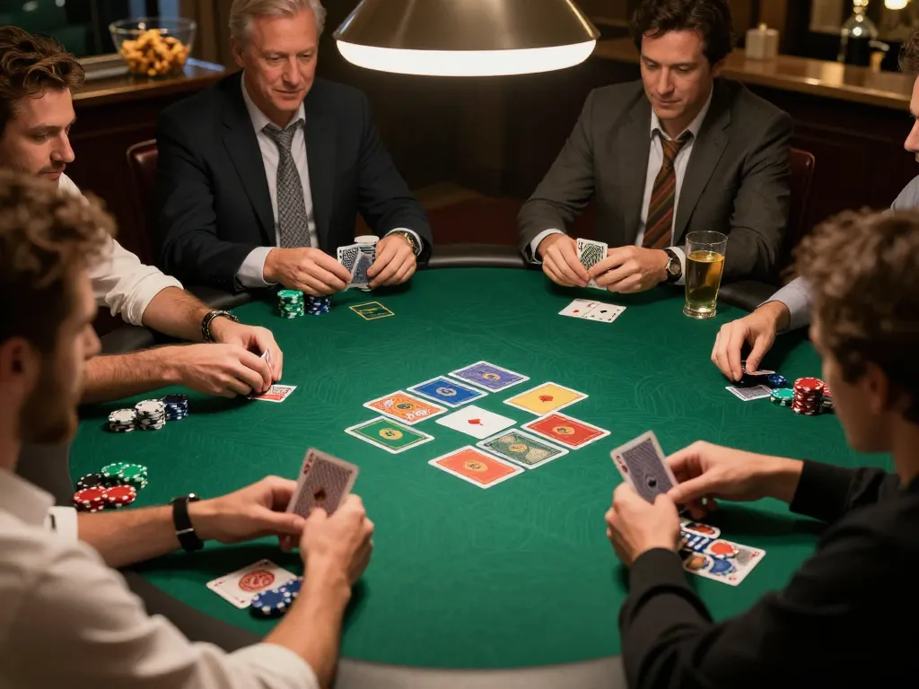 TA88 players engage in a lively poker game with chips and cards at a home game night.