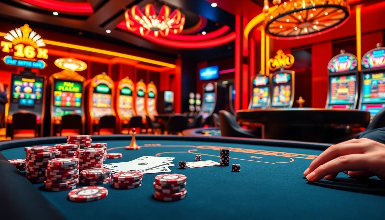 High-stakes gambling excitement at https://gg88.biz/ with poker chips, cards, and vibrant slot machines.
