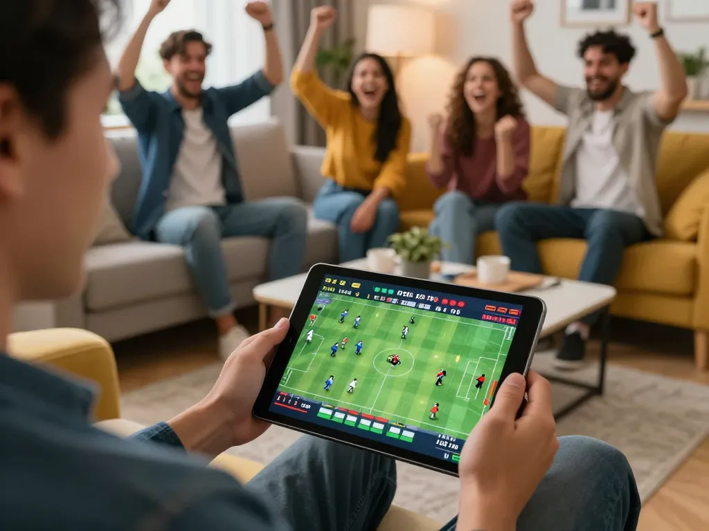 Join the thrill of live sports betting with uk88 on a tablet, surrounded by friends.