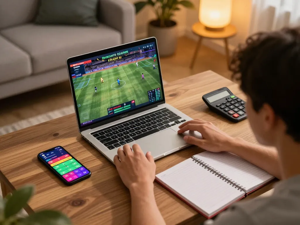 Xoso66 player engaging in sports betting while enjoying a cozy home atmosphere.