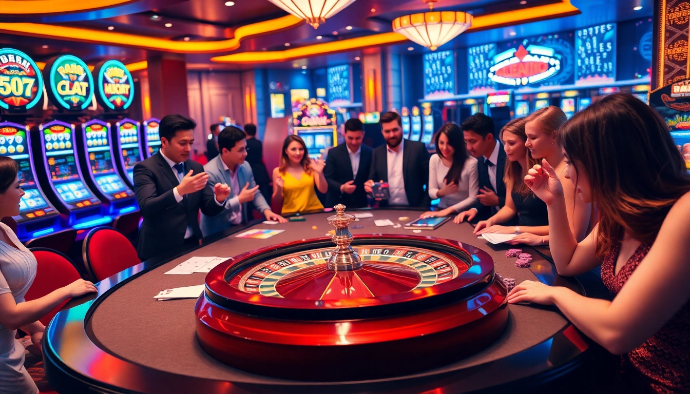 Players engaging in PGSLOT gaming excitement at a vibrant casino table.