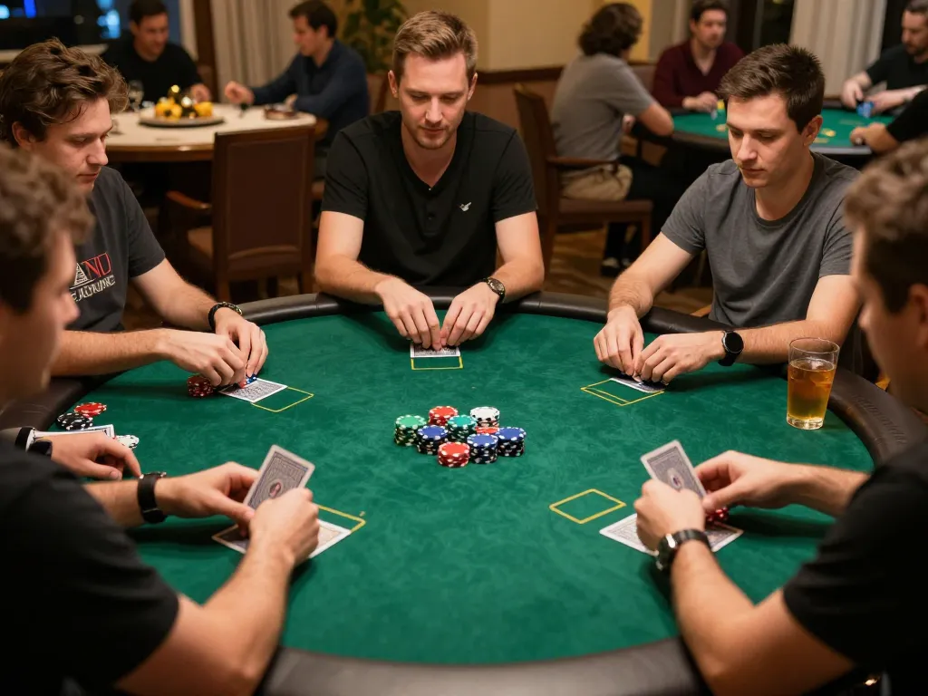 Engaging poker game with chips and cards showcasing LODE888 strategy in a cozy home setting