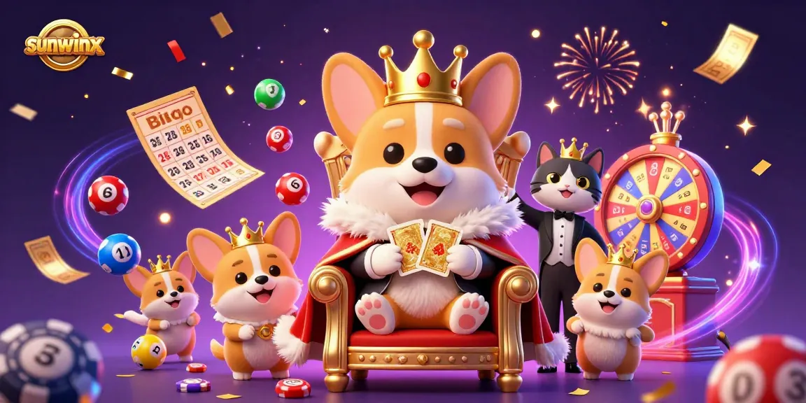 Engage with sunwinx's exciting casino adventure featuring a royal corgi and vibrant gaming elements.