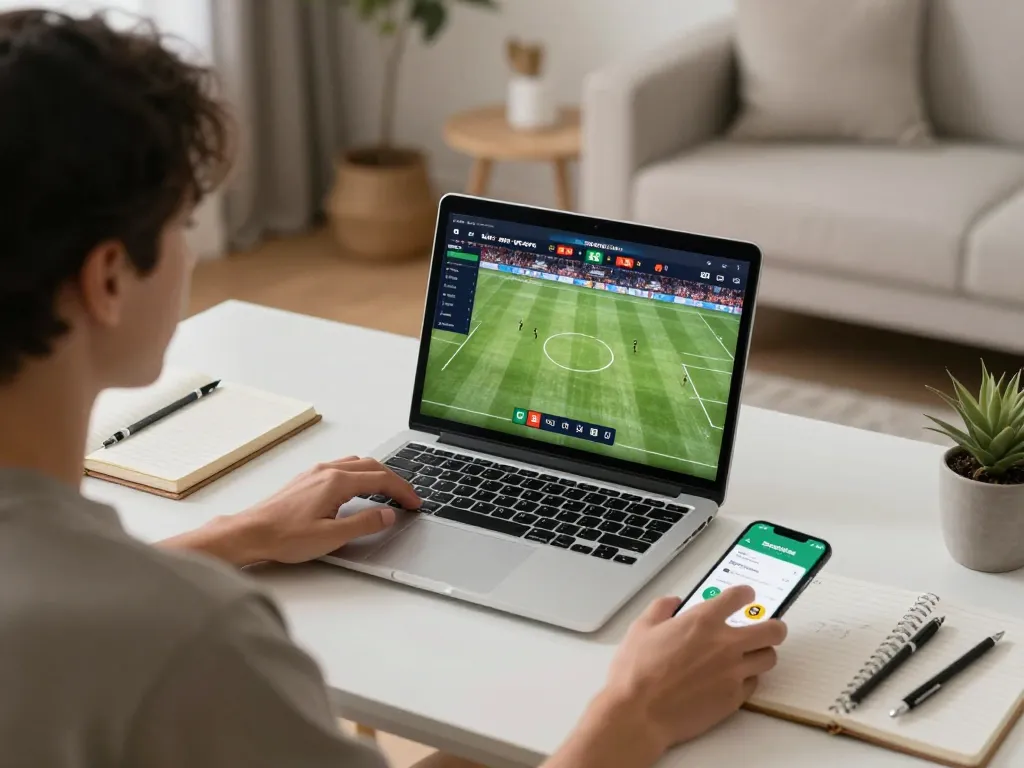 Monitoring live kqbd scores while placing bets on a smartphone in a cozy setting.