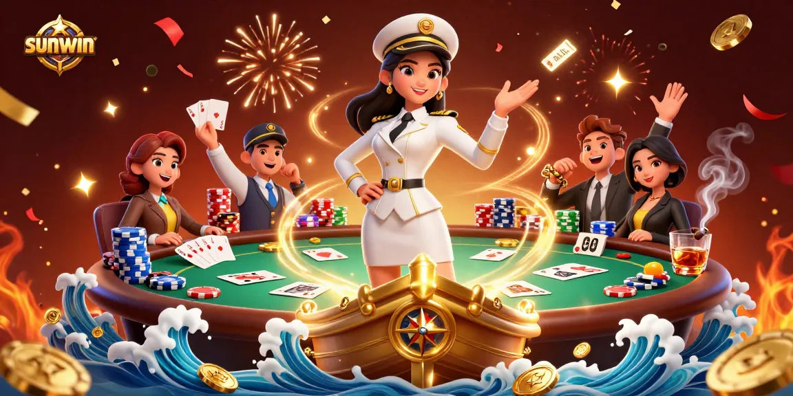Win big at sunwin with thrilling poker action and elegant characters in a dazzling casino scene.