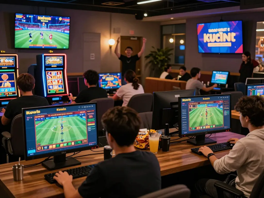 Engaging kuwin online gaming scene with players enjoying betting on sports and casino games in a vibrant atmosphere.