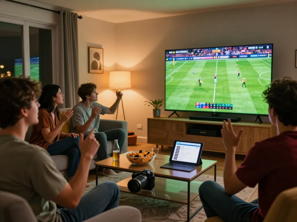 Engaged user watching live football on Socolive, enjoying real-time updates and a cozy atmosphere.