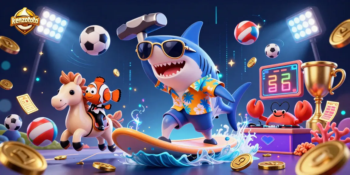 Kenzototo showcases a thrilling casino adventure with a shark, clownfish, and DJ crab among vibrant gaming elements.