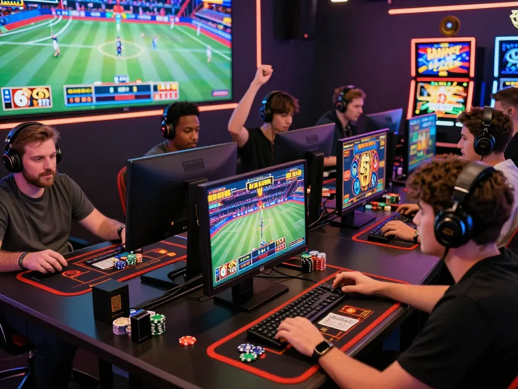 Players enjoying diverse games at 88aa link with modern gaming lounge ambiance and vibrant atmosphere.