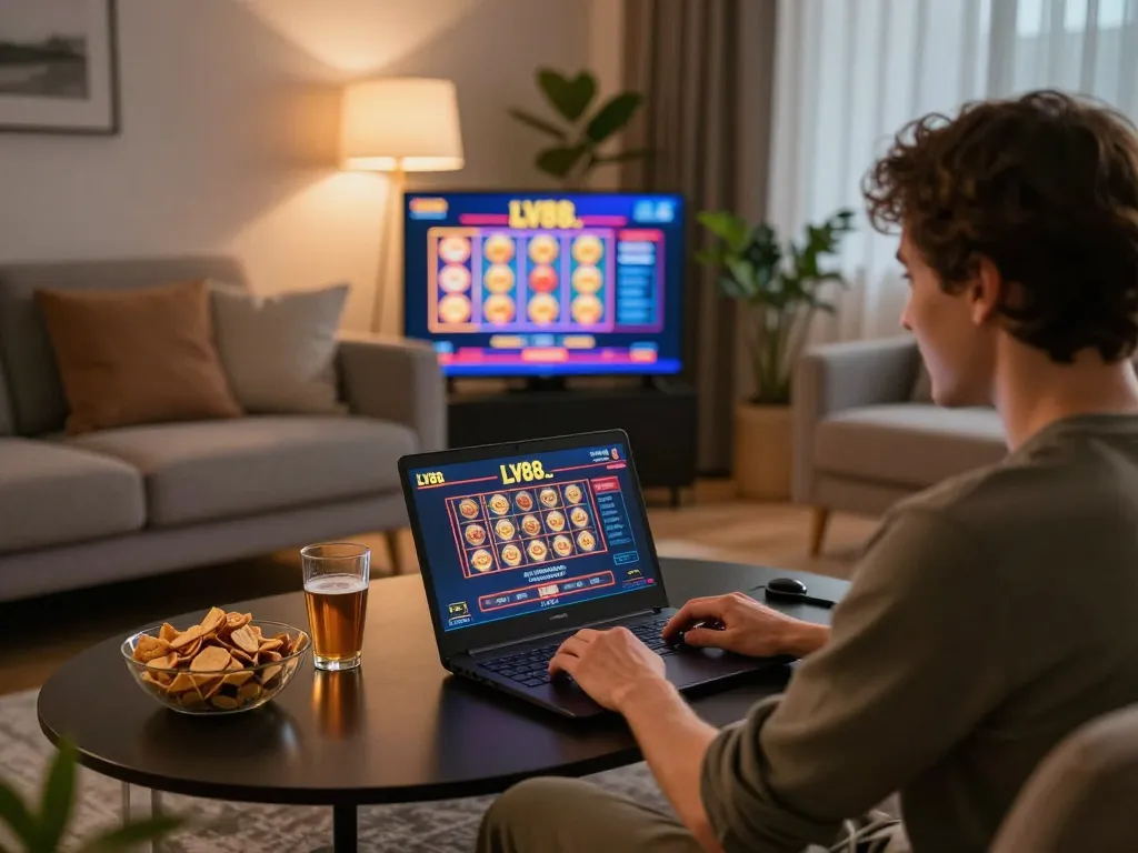 Engaging in strategic gameplay on LV88.com online casino platform with vibrant gaming interface