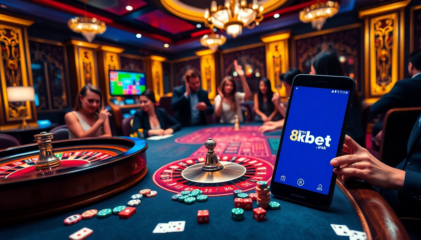 Engaging players at a luxurious casino table showcasing games from https://8kbet.ink/ with vibrant poker chips.