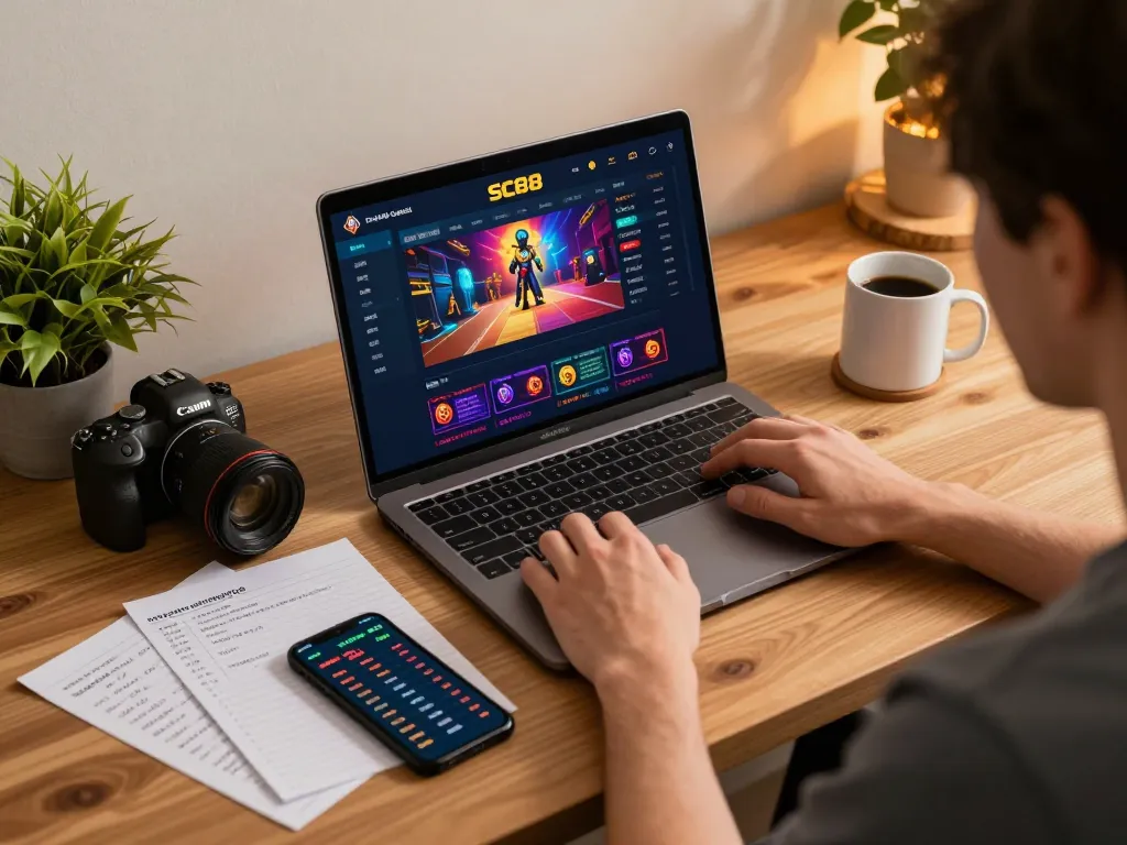 Engaging gameplay on SC88 platform during an online gaming session at home, showing player strategy notes.