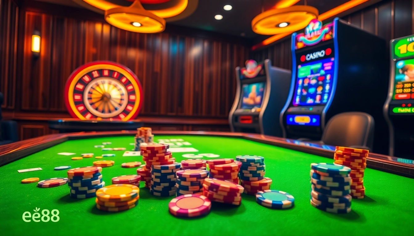 Experience thrilling gameplay at Ee88 with a vibrant casino table and engaging atmosphere.