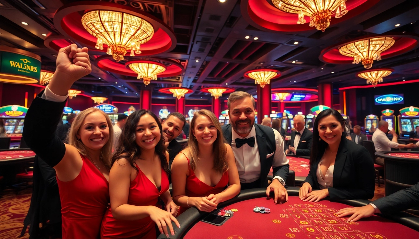 Casino spielen mit feiern Spielern und einem Croupier in elegantem, lebhaftem Ambiente.