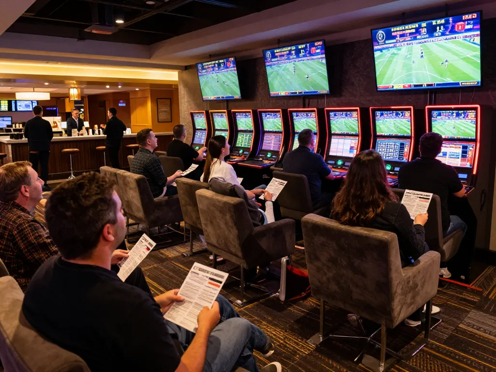 HM88 players engaged in thrilling sports betting at a vibrant casino, showcasing excitement and strategy.