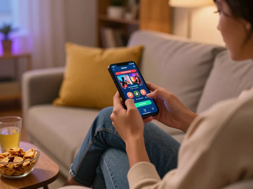 Hitclub player enjoying online gaming on a smartphone in a cozy home setup.