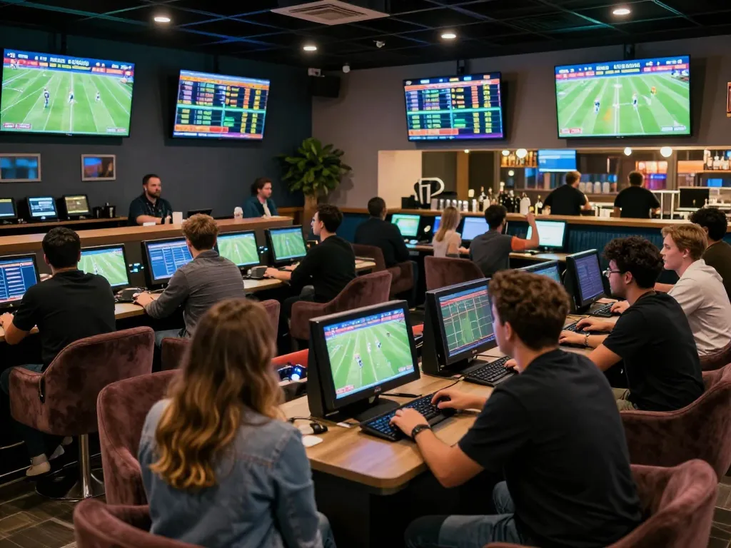 Soi kèo hôm nay in action as bettors enthusiastically place wagers in a bustling sports lounge
