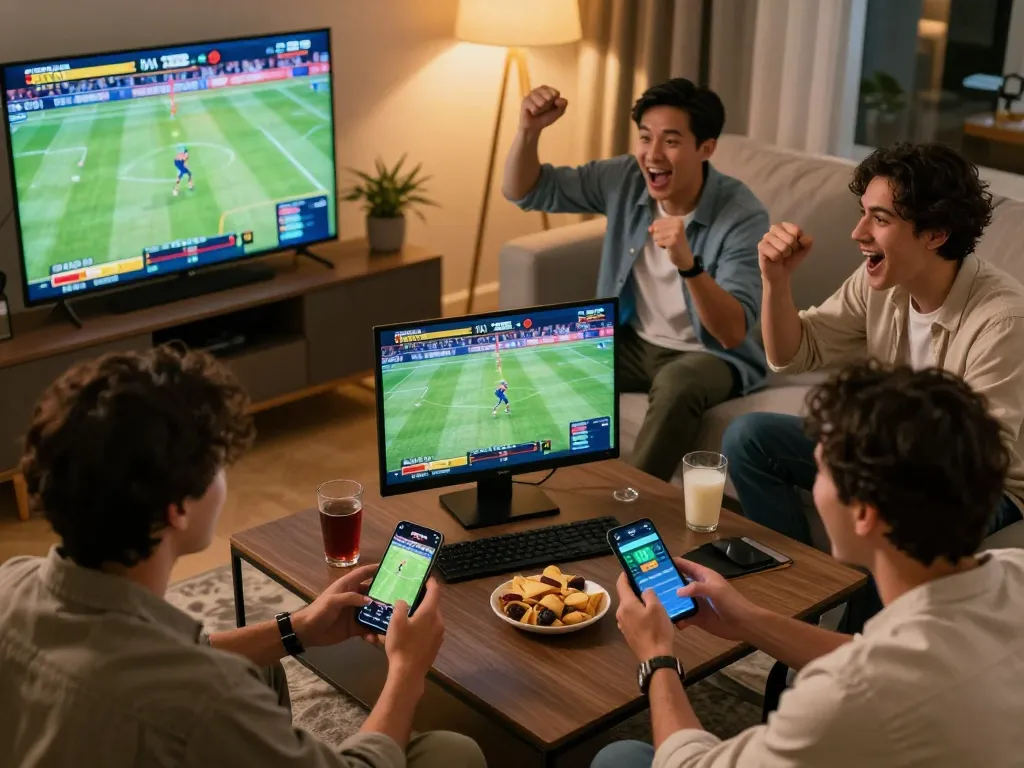 LLWIN users actively placing bets during a thrilling sports watch party at home.
