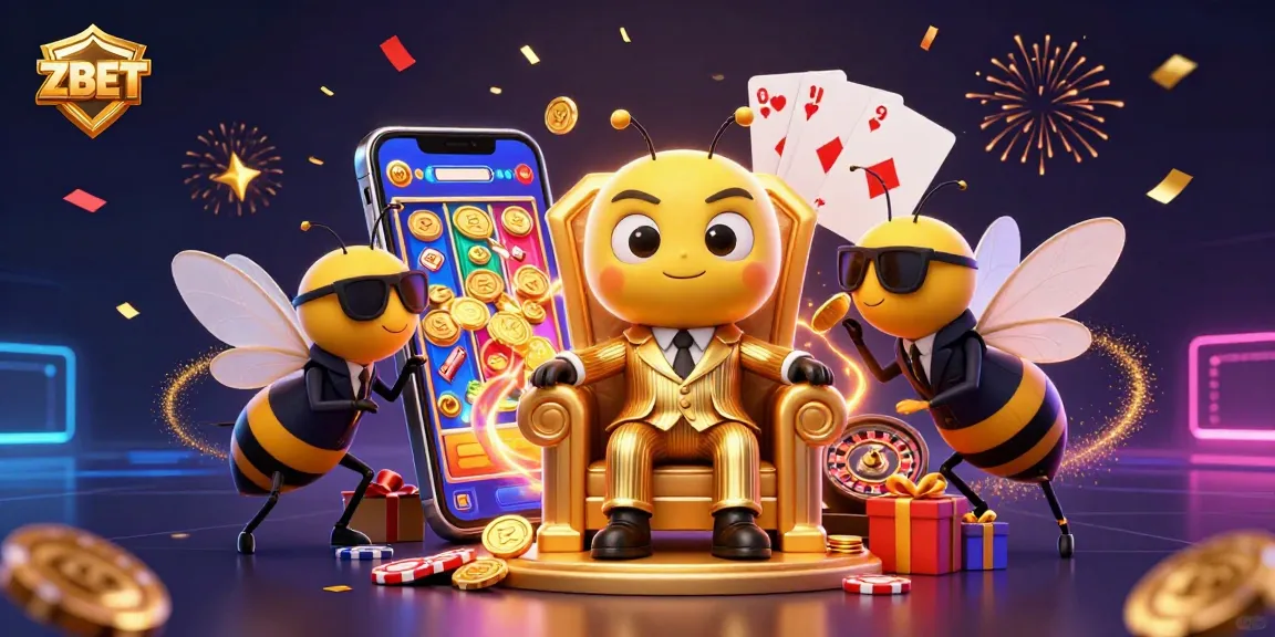 ZBET reveals thrilling slot games with a bumblebee mob boss and colorful gaming elements.