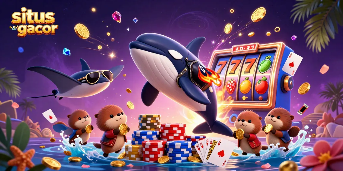 Engage in exciting gameplay at situs slot gacor with a vibrant 3D illustration featuring fun casino characters.