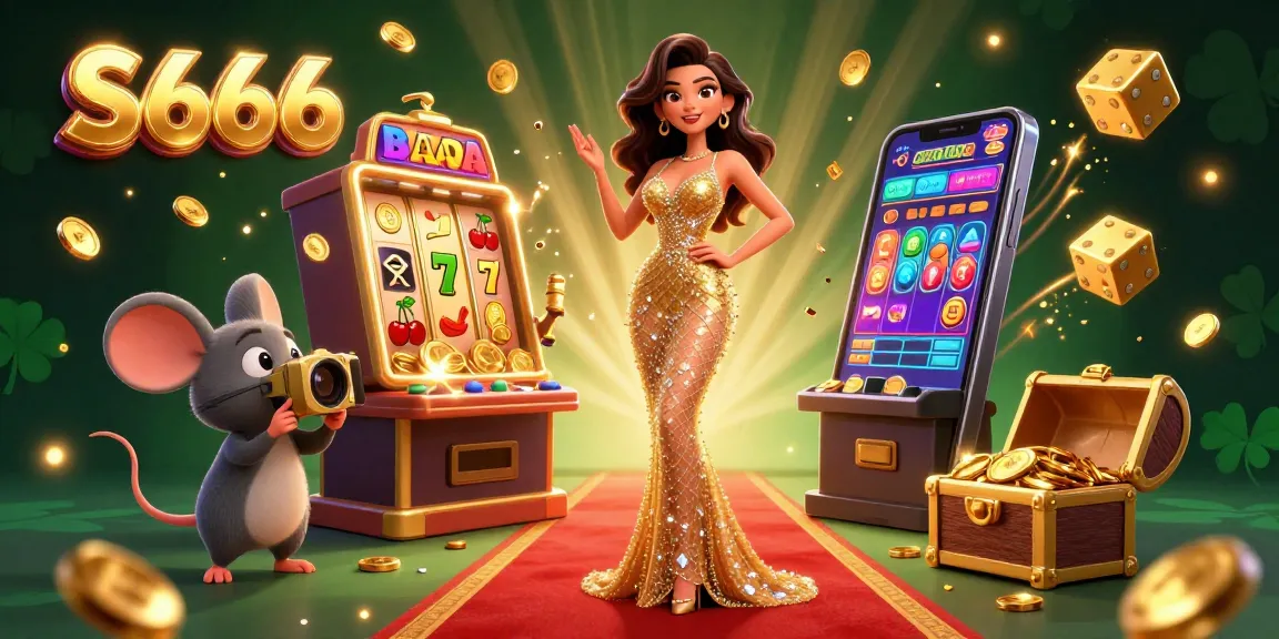 S666 online casino scene with dynamic slot machine action and a glamorous atmosphere featuring vibrant characters.