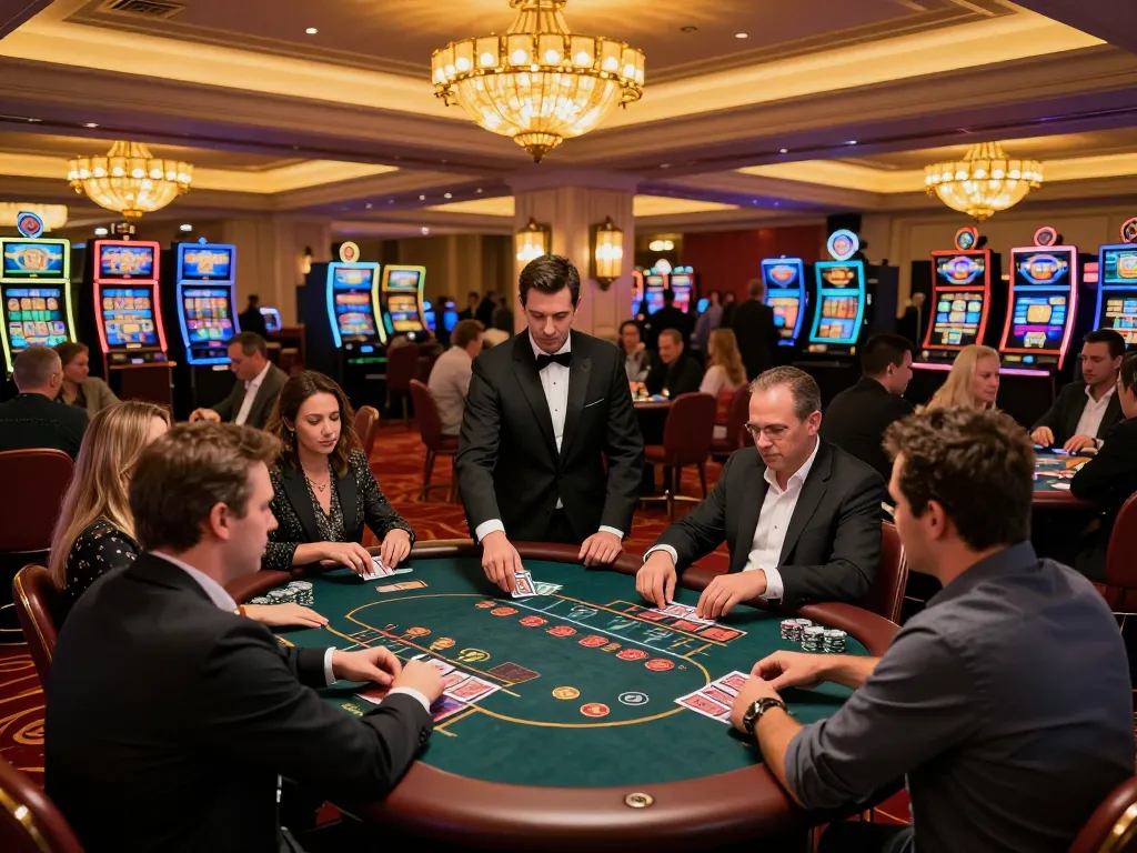 Engaged players strategizing at tg88 casino blackjack tables under elegant lighting.