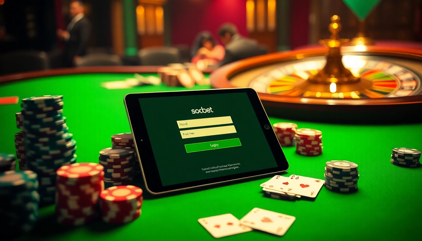 Experience sbobet link login on a vibrant casino table with chips and playing cards.
