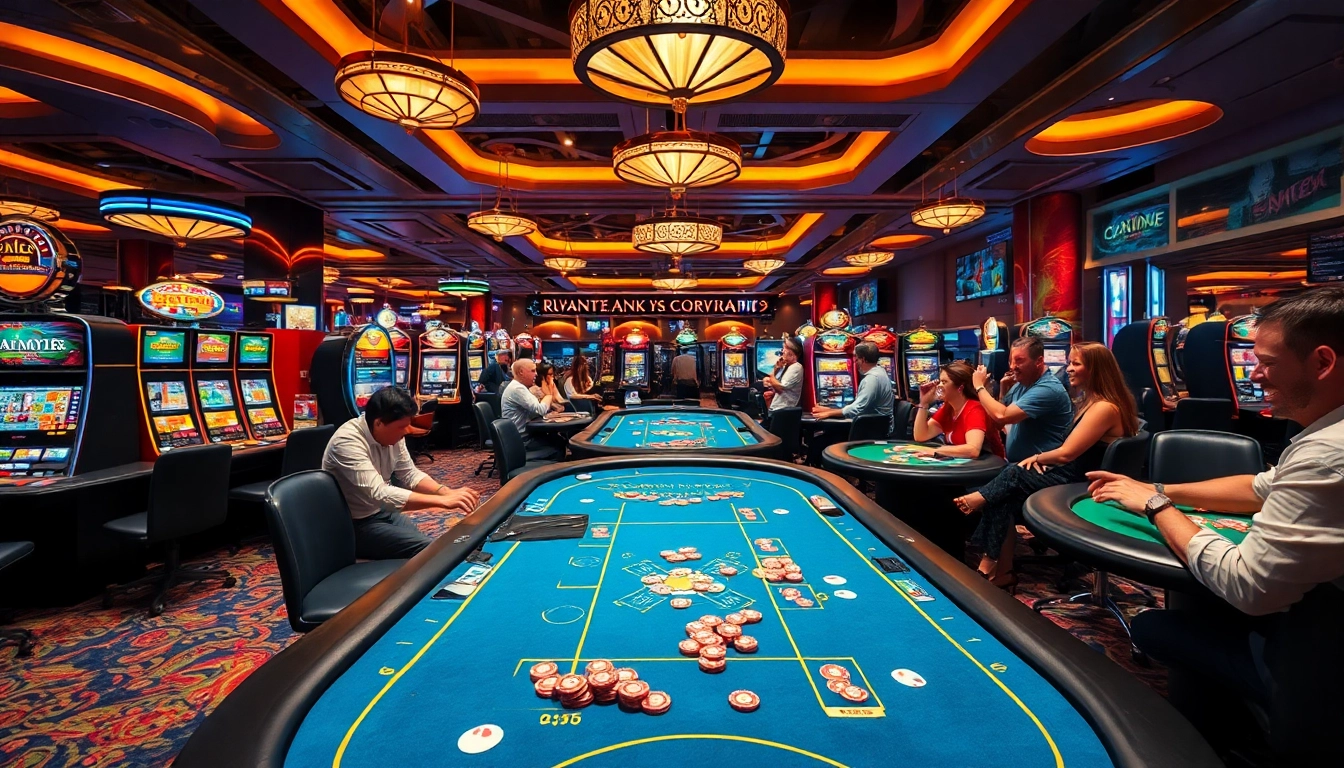 viabahis güncel giriş ile canlı bir casino sahnesi, oyuncular ve zarif oyun masaları.