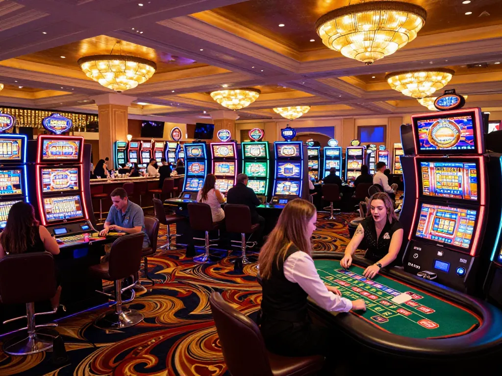 Players enjoying vibrant slot machines at KP88 casino, showcasing thrilling gaming action.