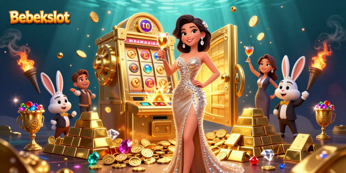 Bebekslot offers thrilling gameplay as a 3D woman toasts beside a jackpot slot machine