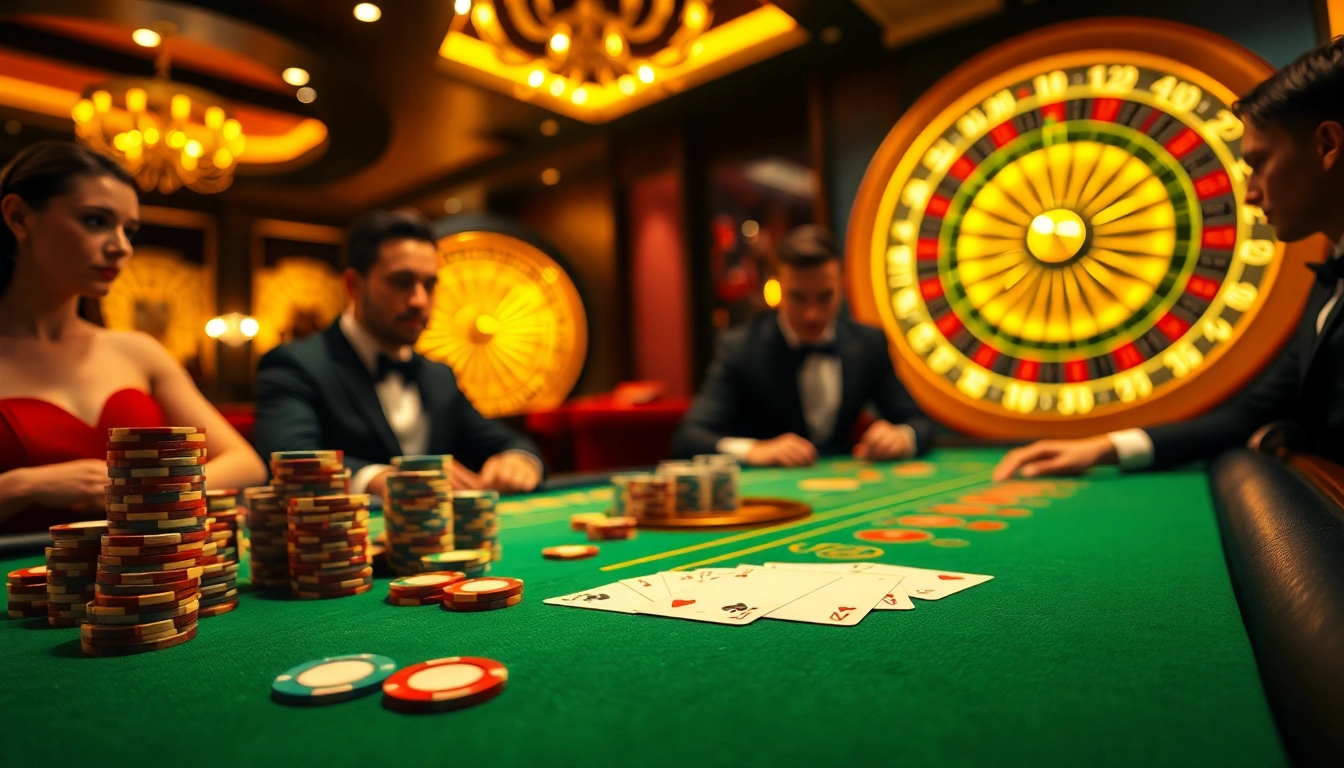 KQBD poker scene showcasing high-stakes gameplay with elegant players and vibrant casino atmosphere.