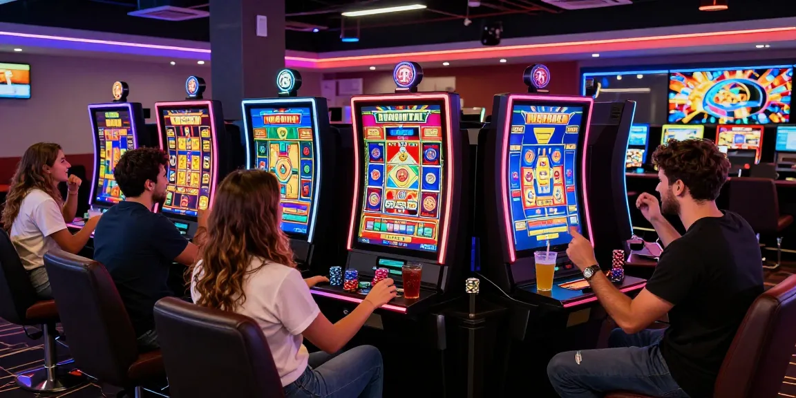 Exciting players enjoying bonus buy slots in a modern casino setting.