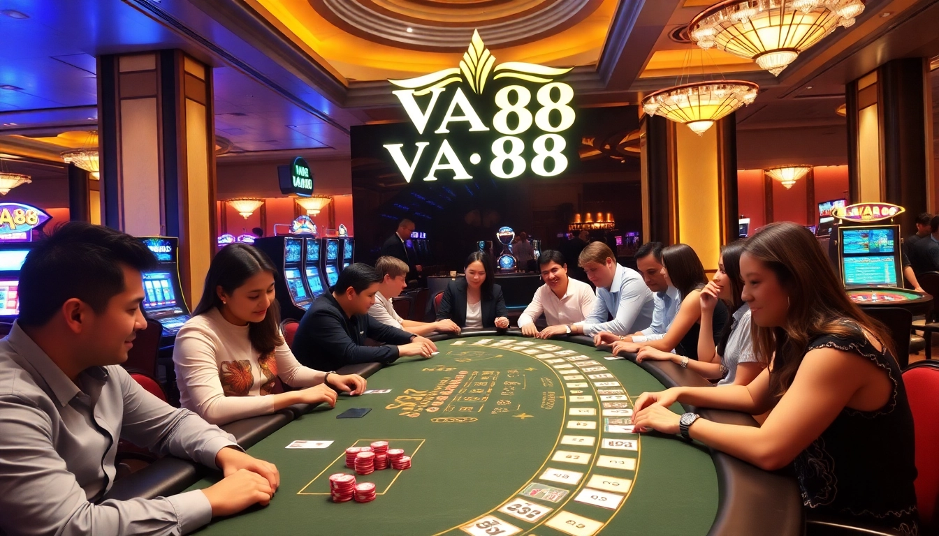 VA88 casino players engaging in exciting games at a luxurious gambling table