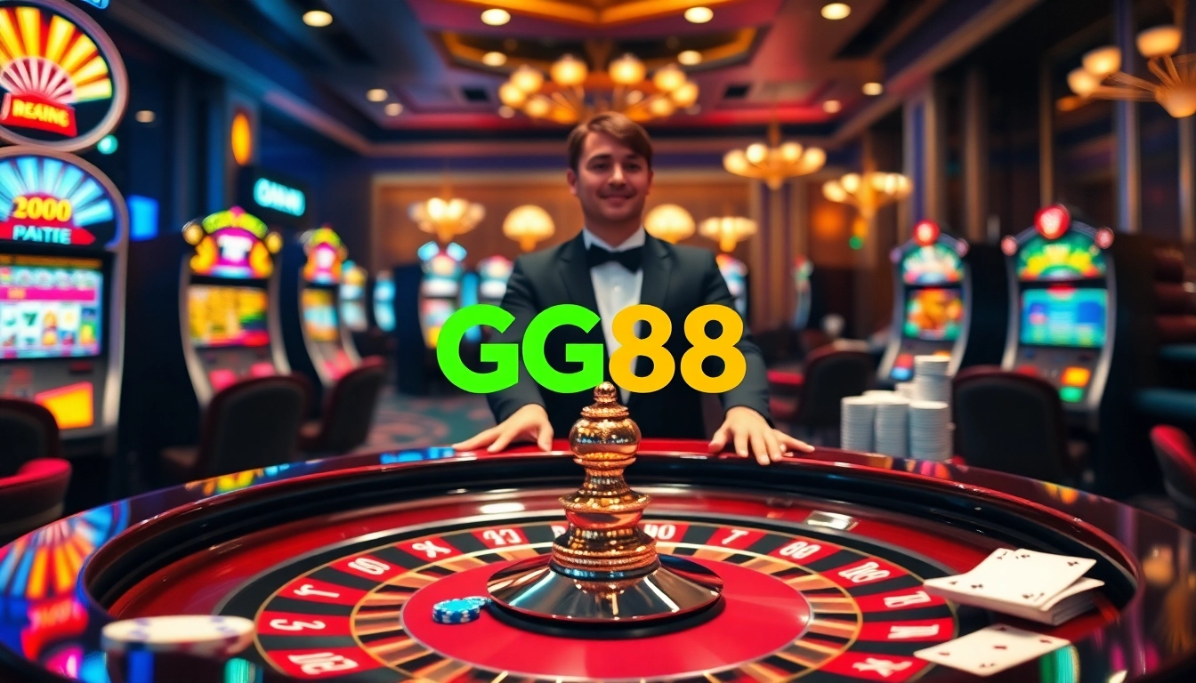 Experience an exciting roulette game at GG88 with vibrant lights and elegant casino ambiance.