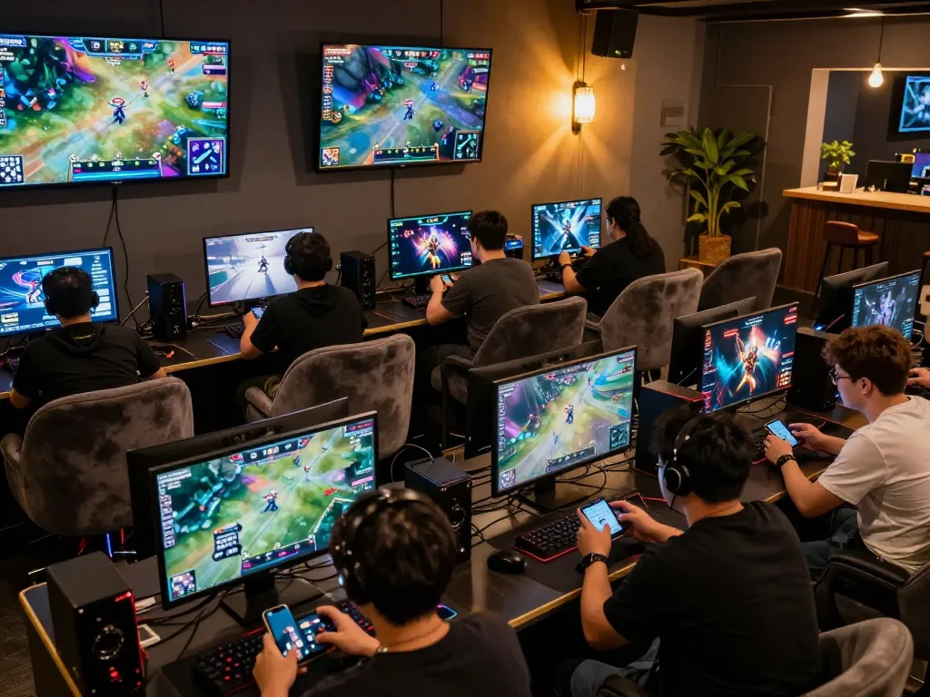 Fans engaging in esports betting at TR88, placing live bets with excitement in a vibrant lounge.