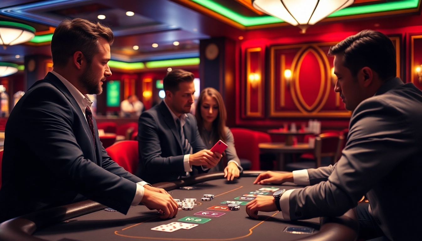 Engaged players at a gambling forum discussing strategies and experiences at a casino.