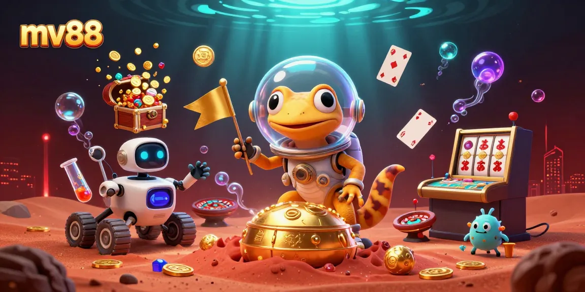 Spin the reels of mv88's casino and uncover astonishing rewards in this vibrant scene.