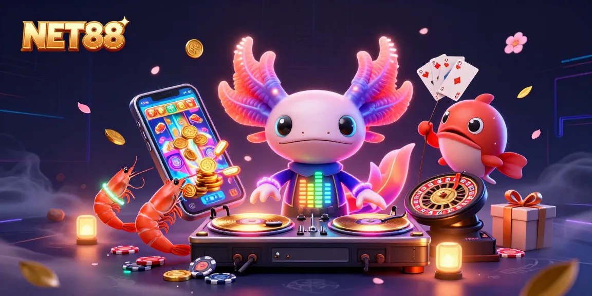 Engage with NET88 and spin to win in a lively neon-lit undersea casino scene.