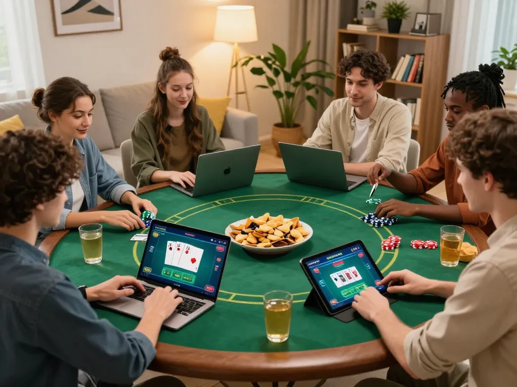 Players engaging in online poker at home on UU88, showcasing strategy and social fun.