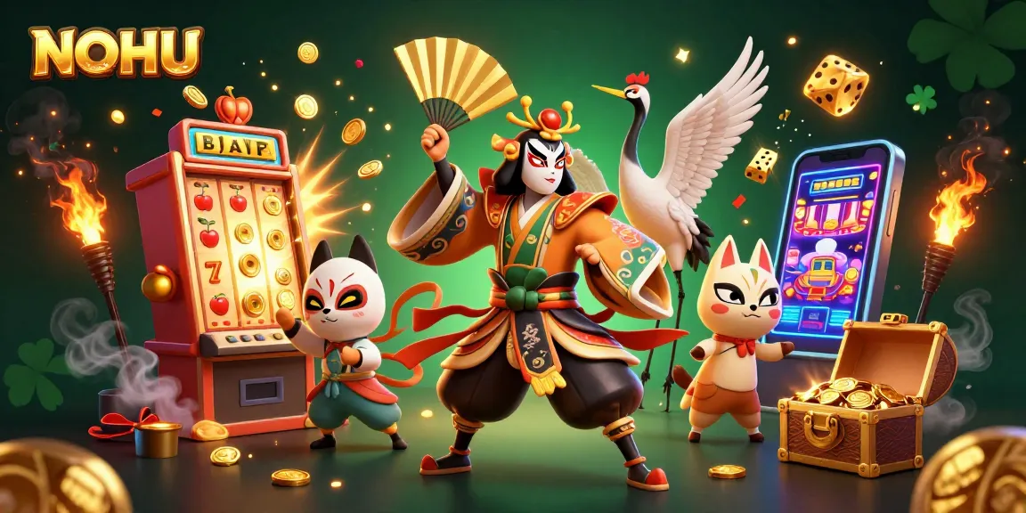 Experience NOHU's vibrant casino atmosphere featuring dynamic gaming elements and captivating characters.