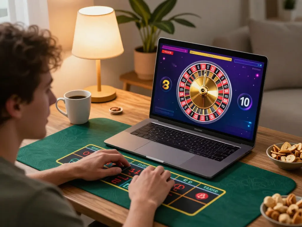 Engaging in online gaming at cm88 with live dealer roulette and cozy home setup.