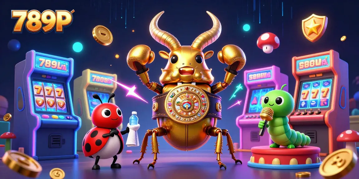 Experience exciting gameplay on 789P with a glowing golden stag beetle and dynamic casino elements.