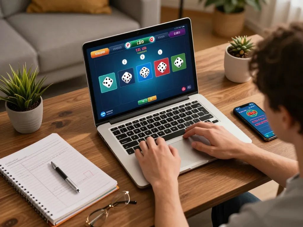 Tài xỉu online gameplay with a player engaging on a laptop, showcasing betting strategies.