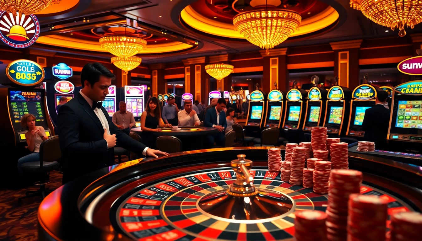 Experience the thrill of sunwin gambling with vibrant casino action at roulette and poker tables.