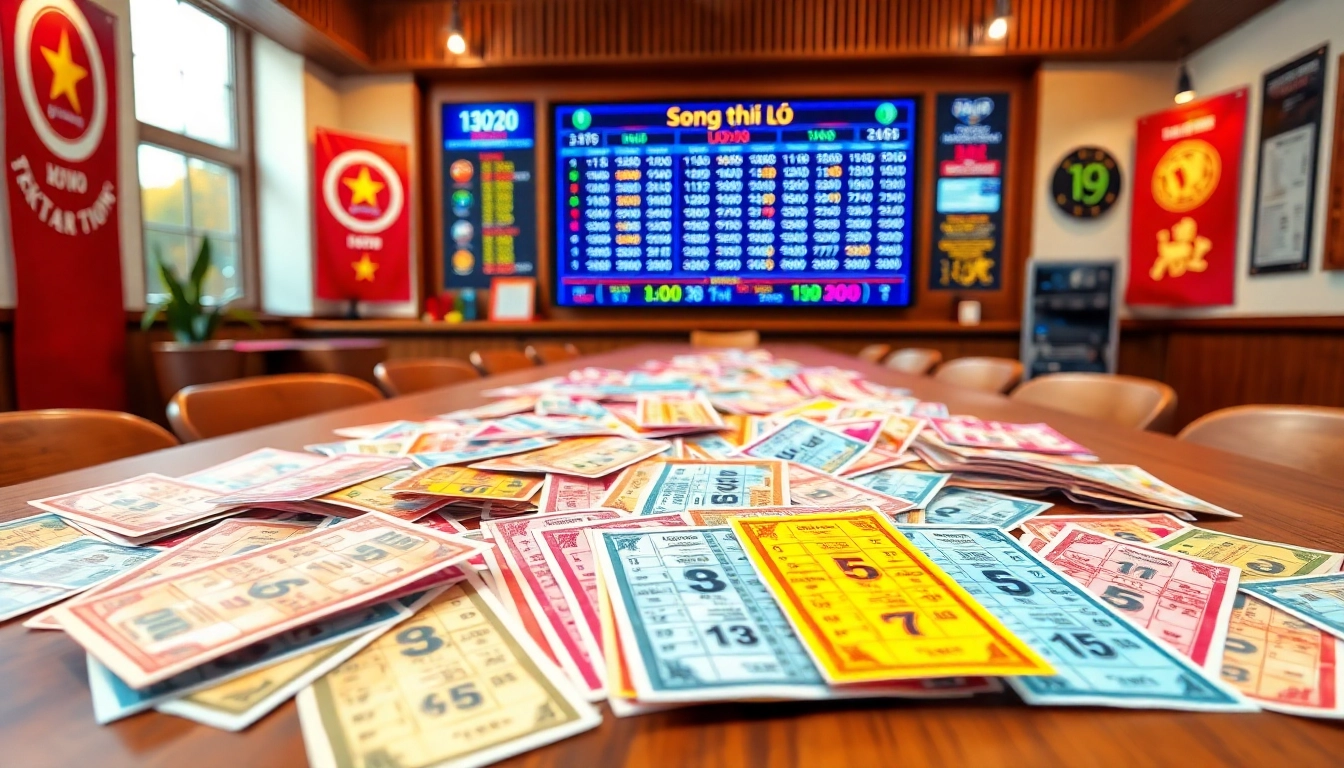 Song thủ lô lottery ticket display with vibrant colors and live results screen
