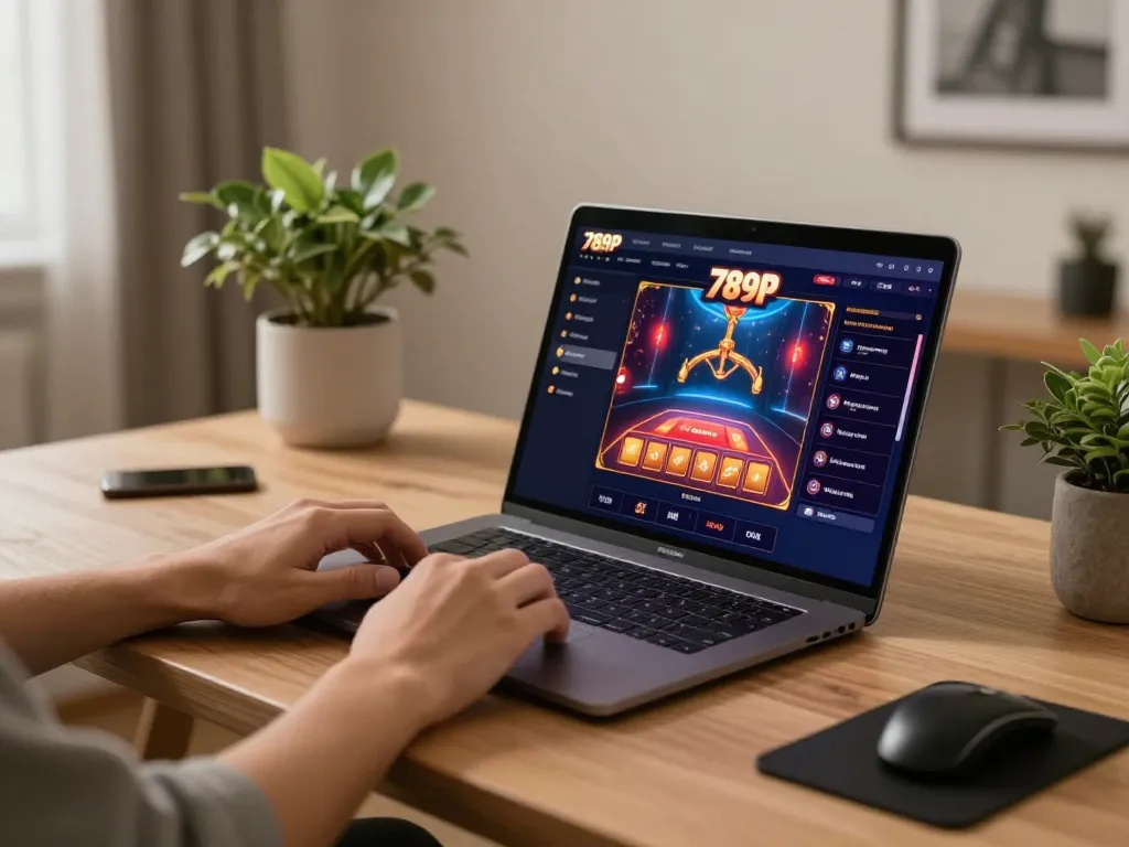A player prepares to place a bet on 789P in a cozy home gaming setup.
