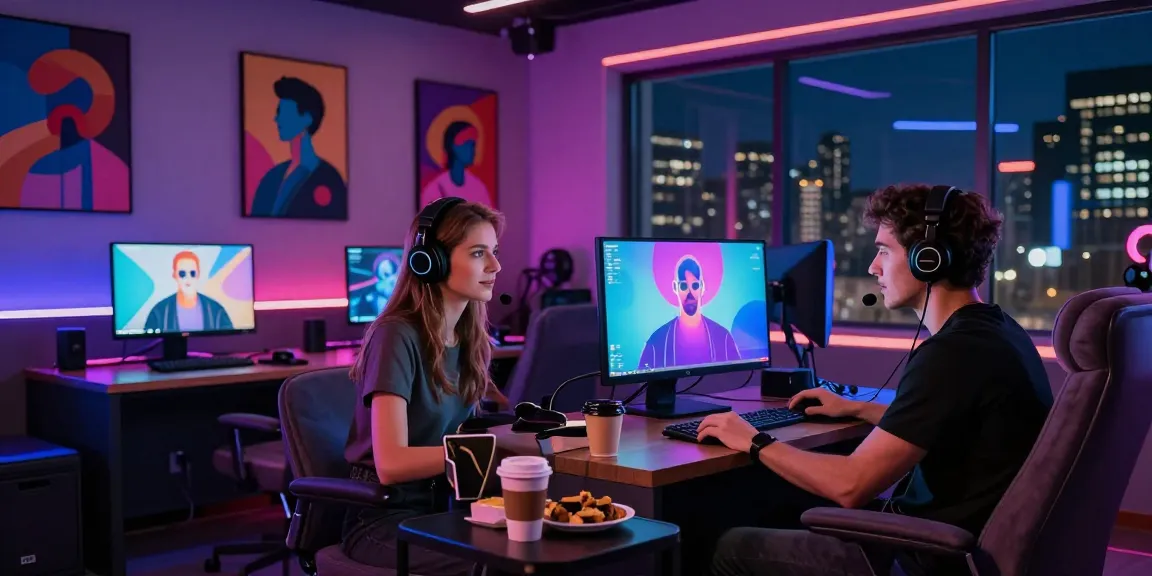 Immersive NSFW AI interaction in a modern digital studio setting.