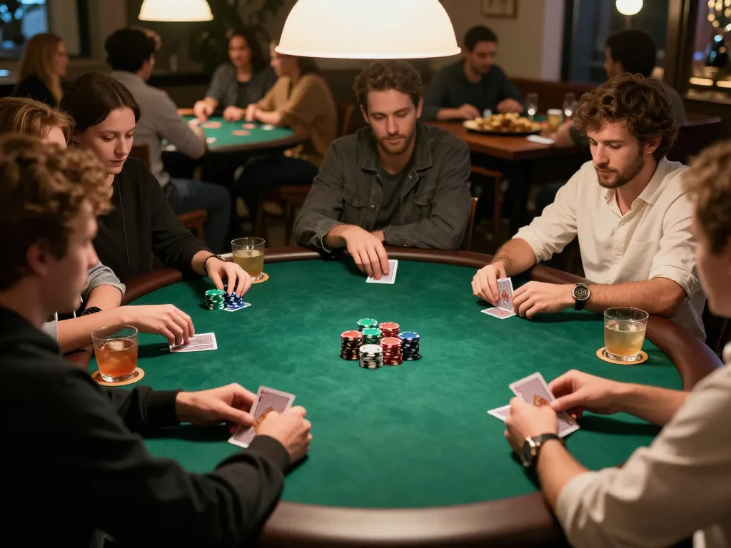 Players engaging in an exciting poker game night at home featuring the Vaobong88 gaming experience.